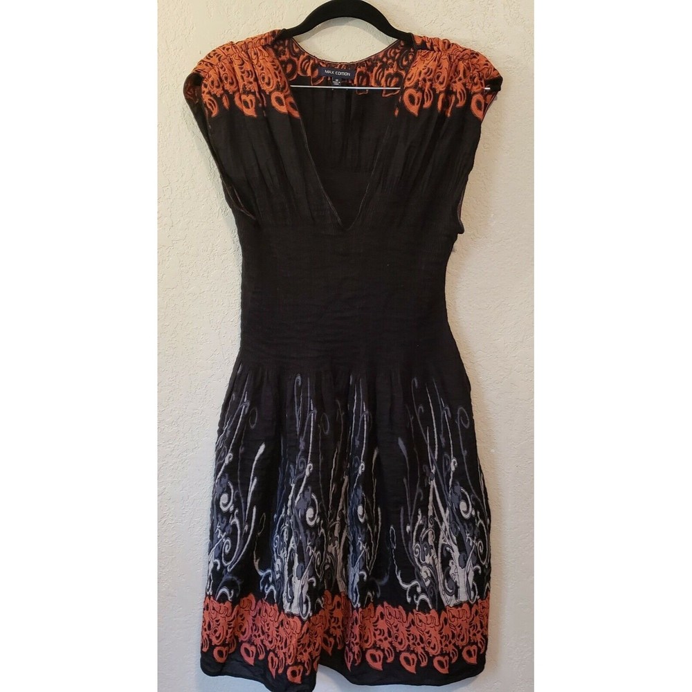 Max Edition Jacquard Smocked Dress, Sz Medium Fit-&-Flare